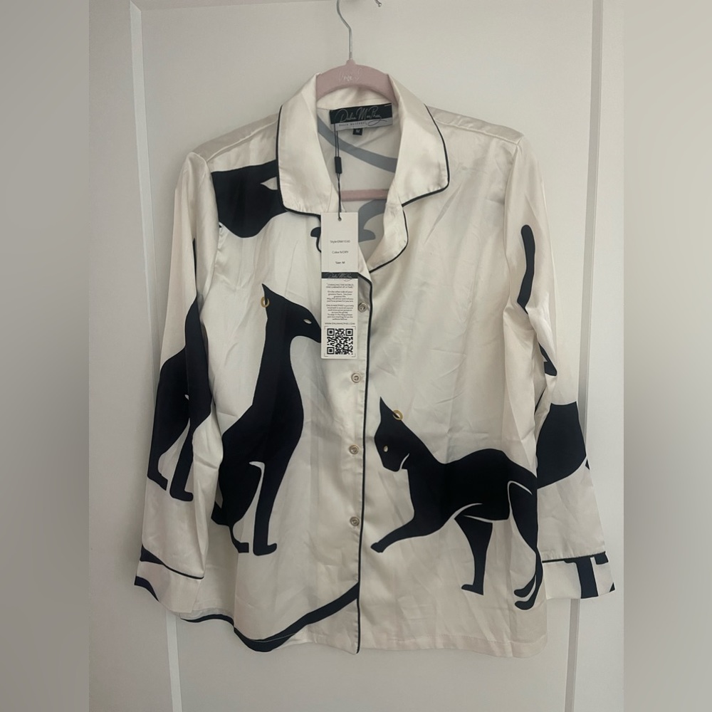 DAHLIA MCPHEE Sphinx Cat Printed Satin Pajama Set NWT